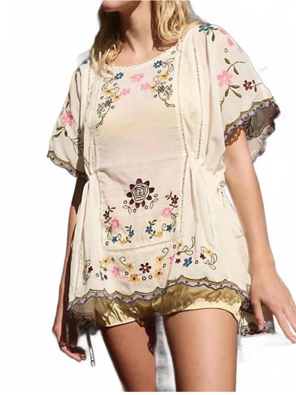FREE PEOPLE “Danielle” Cotton Voile Embroidered Blouse Cloud Dancer Large NWT - Picture 12 of 15